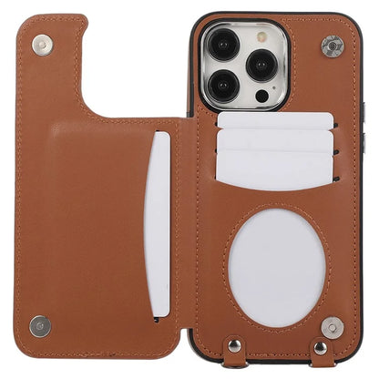 For iPhone 16 Pro Max Case Anti-Drop TPU+PU Leather Phone Cover with Ring Kickstand and Shoulder Strap
