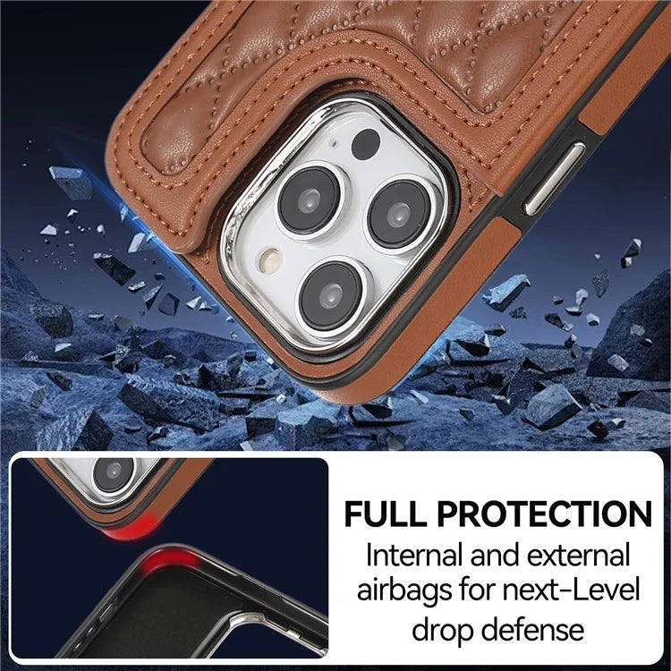 For iPhone 16 Pro Max Case Anti-Drop TPU+PU Leather Phone Cover with Ring Kickstand and Shoulder Strap