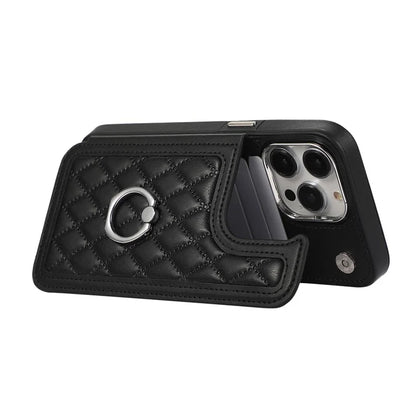 For iPhone 16 Pro Max Case Anti-Drop TPU+PU Leather Phone Cover with Ring Kickstand and Shoulder Strap