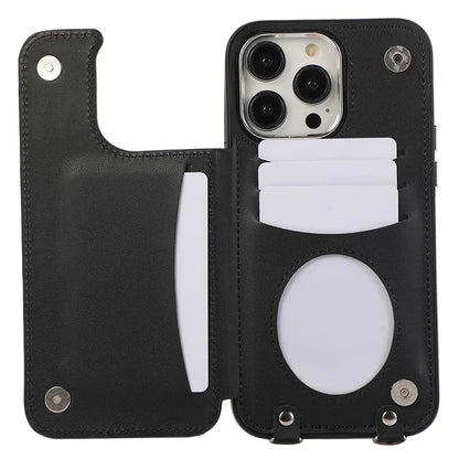 For iPhone 16 Pro Max Case Anti-Drop TPU+PU Leather Phone Cover with Ring Kickstand and Shoulder Strap