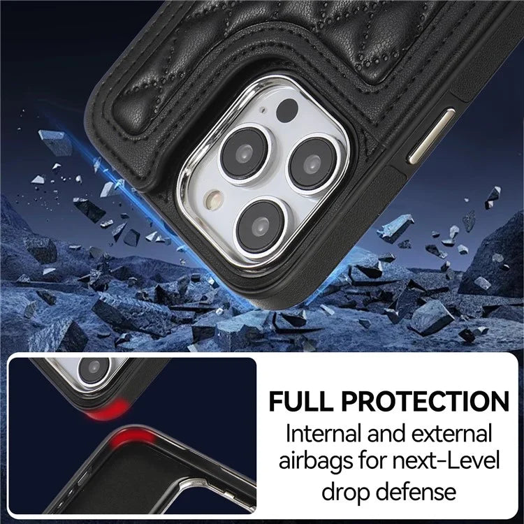 For iPhone 16 Pro Max Case Anti-Drop TPU+PU Leather Phone Cover with Ring Kickstand and Shoulder Strap
