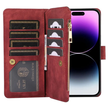 For iPhone 16 Pro Max Case TPU+PU Leather Zipper Pocket Wallet Phone Cover with Wrist Strap