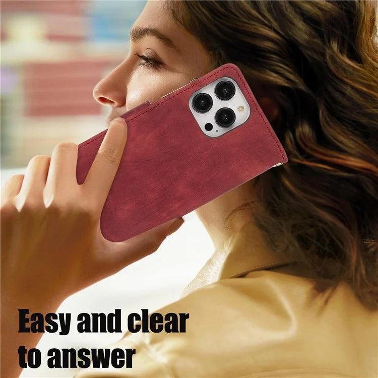For iPhone 16 Pro Max Case TPU+PU Leather Zipper Pocket Wallet Phone Cover with Wrist Strap