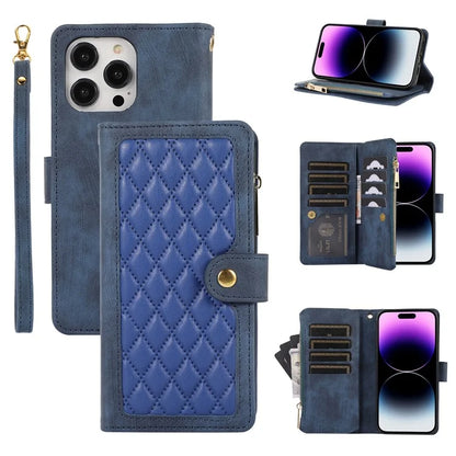 For iPhone 16 Pro Max Case TPU+PU Leather Zipper Pocket Wallet Phone Cover with Wrist Strap