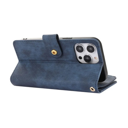 For iPhone 16 Pro Max Case TPU+PU Leather Zipper Pocket Wallet Phone Cover with Wrist Strap
