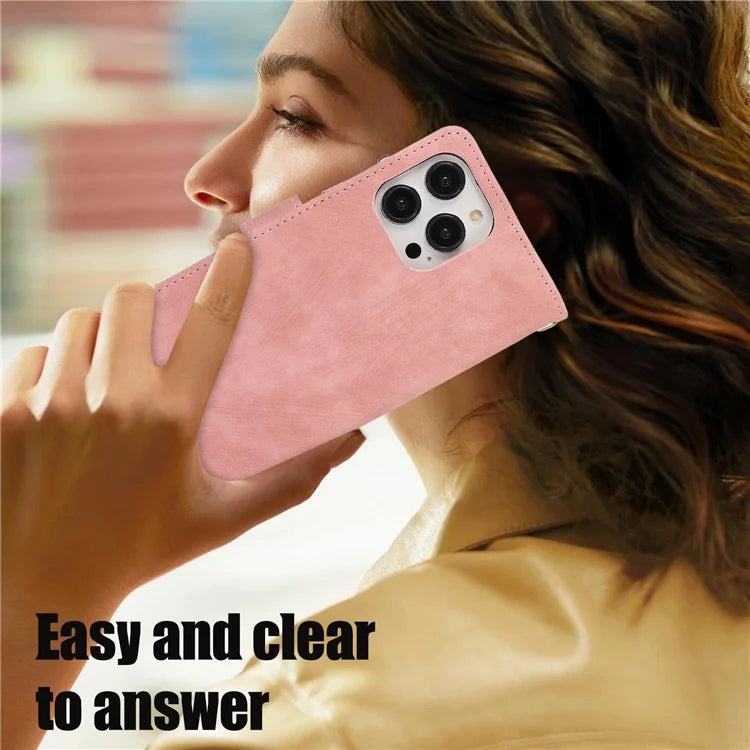 For iPhone 16 Pro Max Case TPU+PU Leather Zipper Pocket Wallet Phone Cover with Wrist Strap