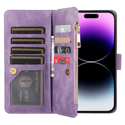 For iPhone 16 Pro Max Case TPU+PU Leather Zipper Pocket Wallet Phone Cover with Wrist Strap