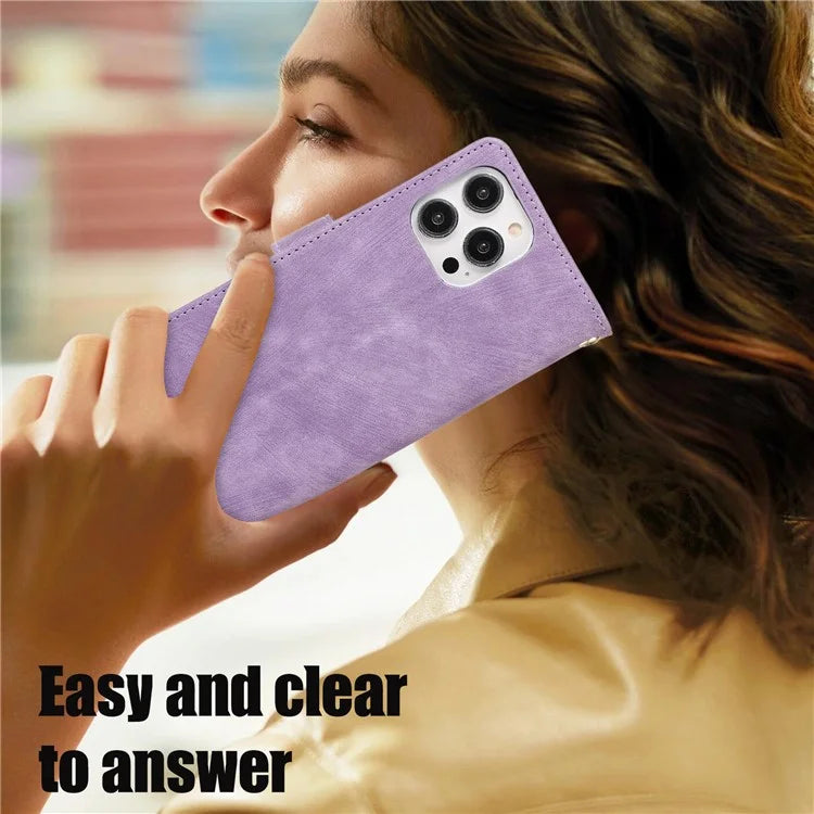 For iPhone 16 Pro Max Case TPU+PU Leather Zipper Pocket Wallet Phone Cover with Wrist Strap