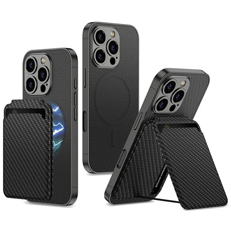 GKK For iPhone 16 Pro Max Case Compatible with MagSafe PU+PC Phone Shell with Card Holder Kickstand