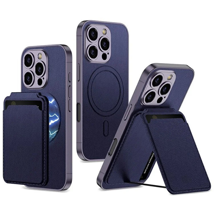 GKK For iPhone 16 Pro Max Case Compatible with MagSafe PU+PC Phone Shell with Card Holder Kickstand