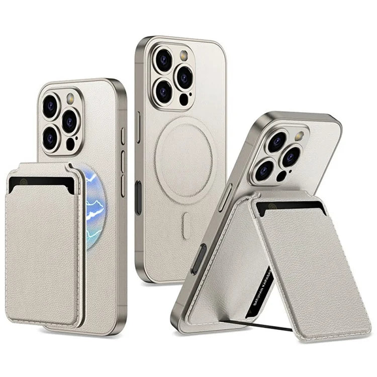 GKK For iPhone 16 Pro Max Case Compatible with MagSafe PU+PC Phone Shell with Card Holder Kickstand