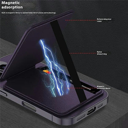 GKK For iPhone 16 Pro Max Case Compatible with MagSafe PU+PC Phone Shell with Card Holder Kickstand