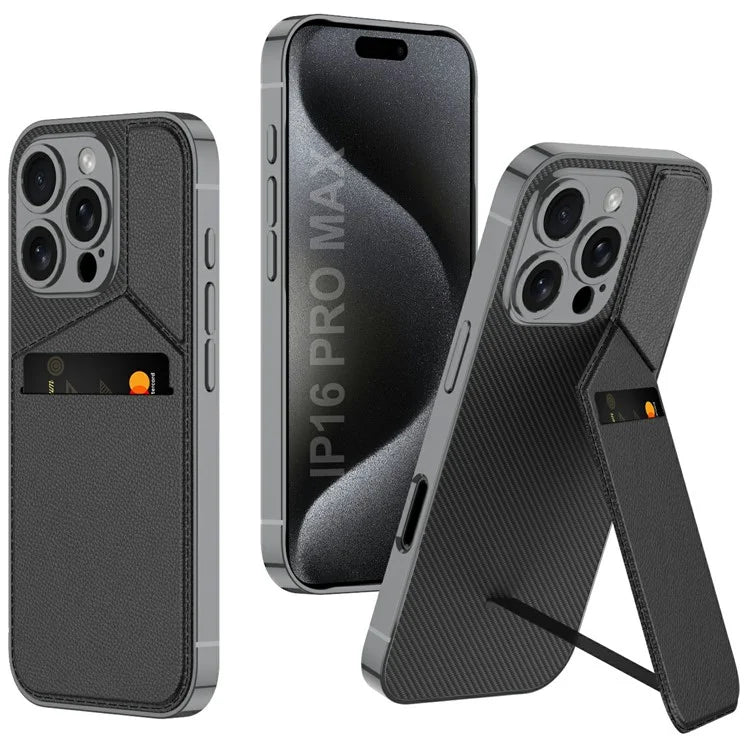 GKK For iPhone 16 Pro Max Case Shockproof TPU+PC+PU Phone Shell with Card Holder Kickstand