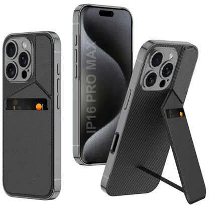 GKK For iPhone 16 Pro Max Case Shockproof TPU+PC+PU Phone Shell with Card Holder Kickstand