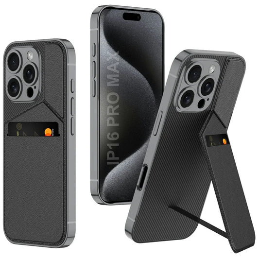 GKK For iPhone 16 Pro Max Case Shockproof TPU+PC+PU Phone Shell with Card Holder Kickstand