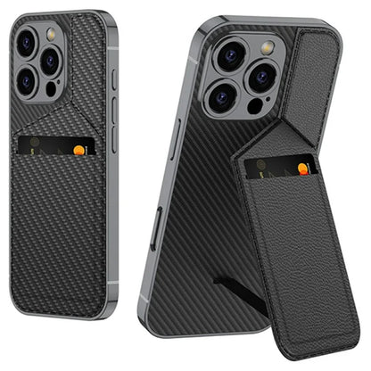 GKK For iPhone 16 Pro Max Case Shockproof TPU+PC+PU Phone Shell with Card Holder Kickstand