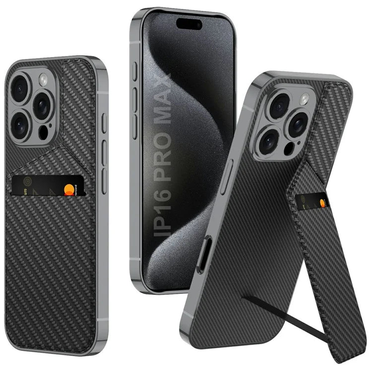 GKK For iPhone 16 Pro Max Case Shockproof TPU+PC+PU Phone Shell with Card Holder Kickstand