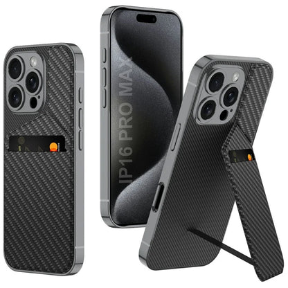 GKK For iPhone 16 Pro Max Case Shockproof TPU+PC+PU Phone Shell with Card Holder Kickstand