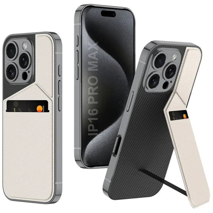 GKK For iPhone 16 Pro Max Case Shockproof TPU+PC+PU Phone Shell with Card Holder Kickstand