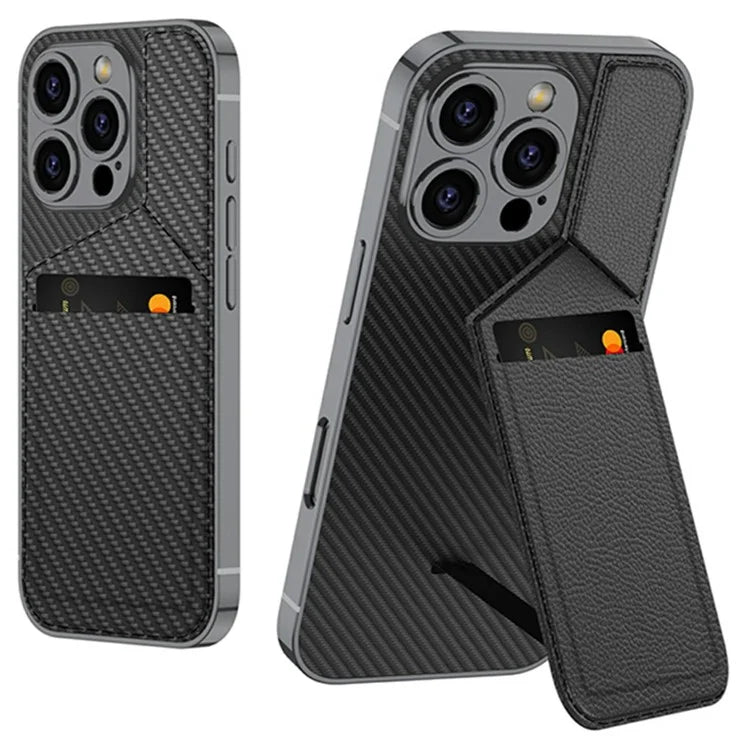 GKK For iPhone 16 Pro Max Case Shockproof TPU+PC+PU Phone Shell with Card Holder Kickstand