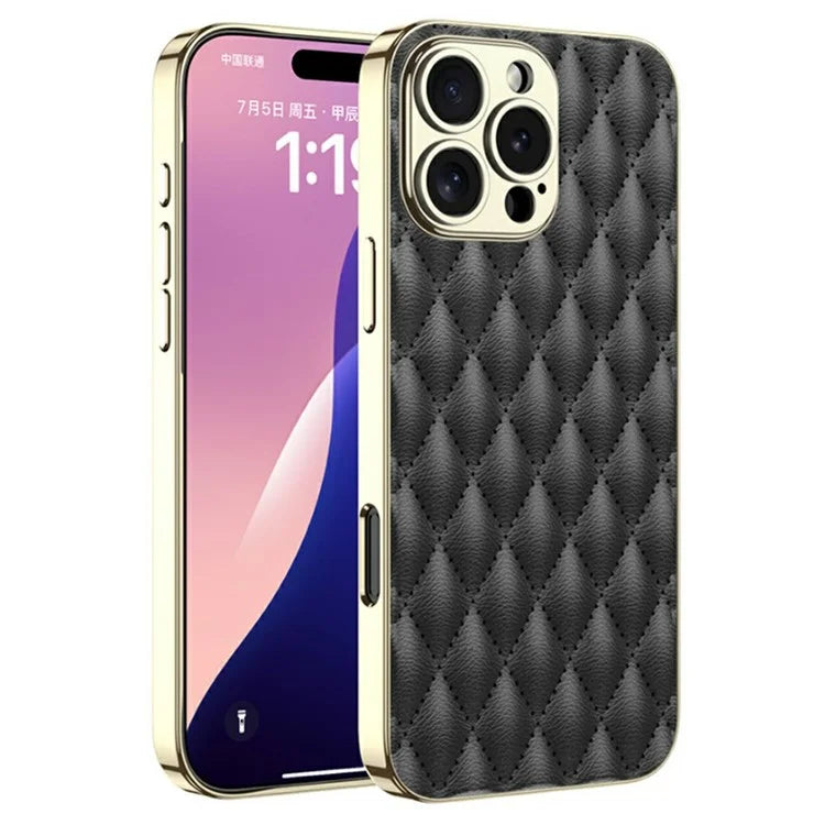 GKK For iPhone 16 Pro Max Case Rhombus Imprinted PU+TPU+PC Phone Shell Electroplating Border