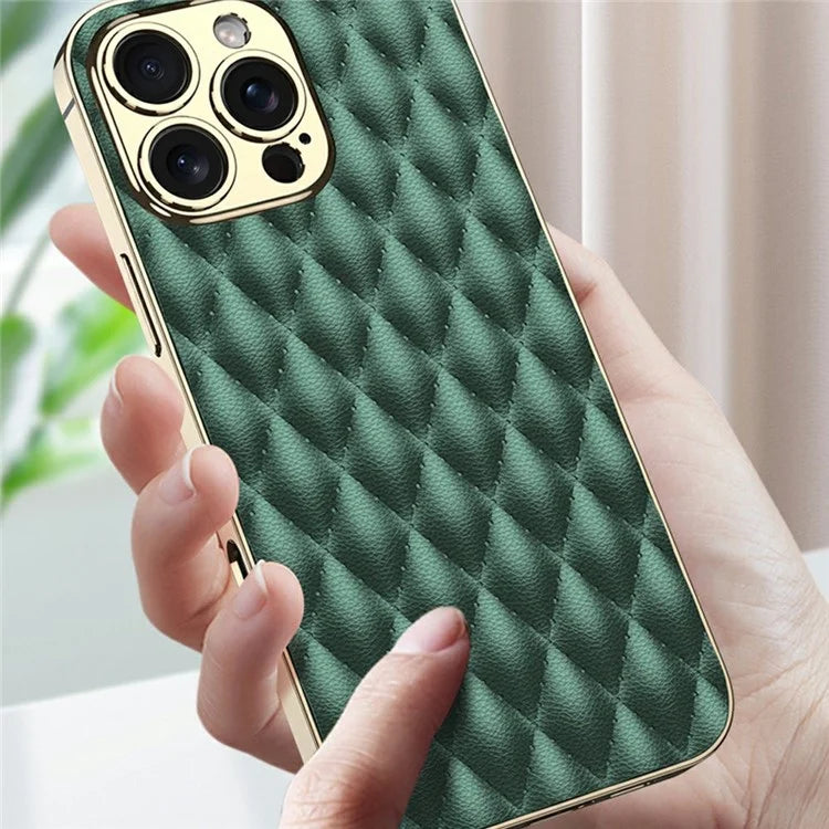 GKK For iPhone 16 Pro Max Case Rhombus Imprinted PU+TPU+PC Phone Shell Electroplating Border