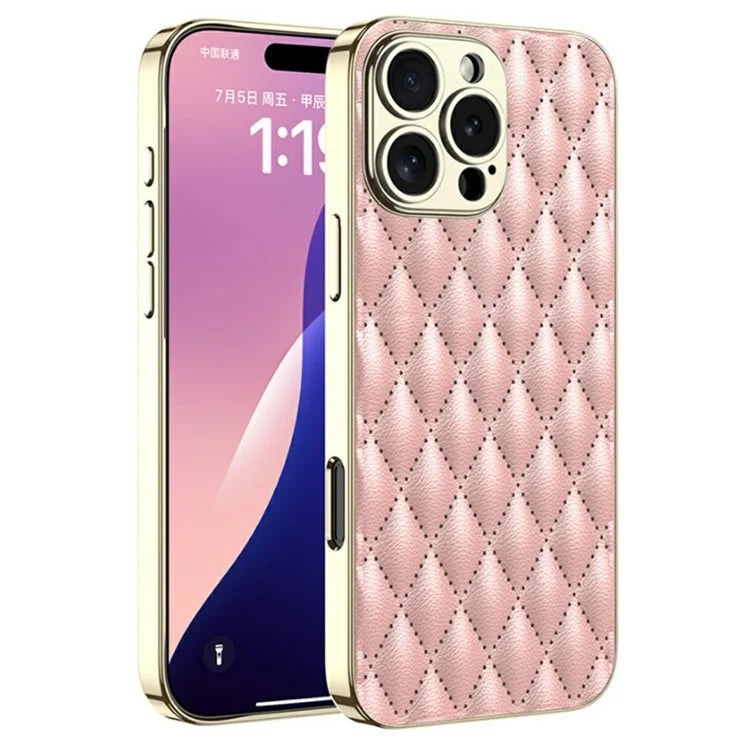 GKK For iPhone 16 Pro Max Case Rhombus Imprinted PU+TPU+PC Phone Shell Electroplating Border