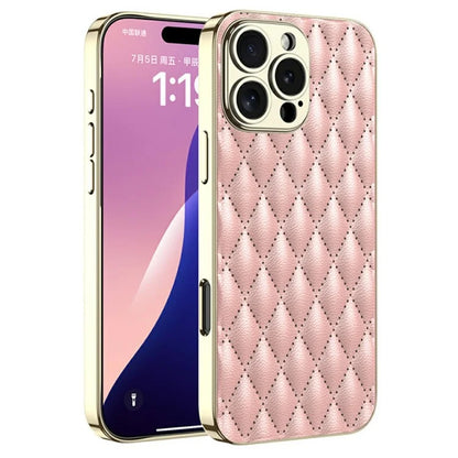 GKK For iPhone 16 Pro Max Case Rhombus Imprinted PU+TPU+PC Phone Shell Electroplating Border