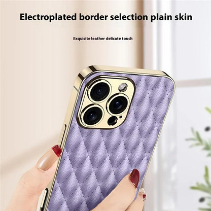 GKK For iPhone 16 Pro Max Case Rhombus Imprinted PU+TPU+PC Phone Shell Electroplating Border