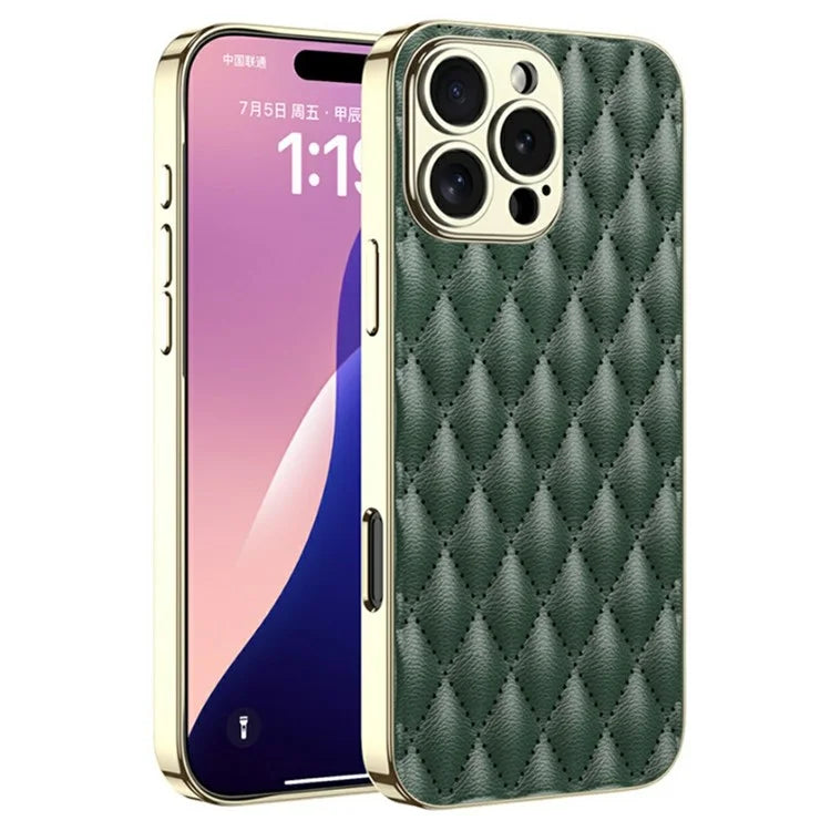 GKK For iPhone 16 Pro Max Case Rhombus Imprinted PU+TPU+PC Phone Shell Electroplating Border