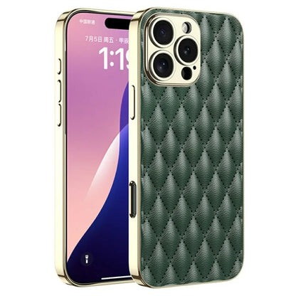 GKK For iPhone 16 Pro Max Case Rhombus Imprinted PU+TPU+PC Phone Shell Electroplating Border
