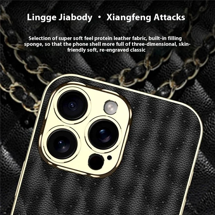 GKK For iPhone 16 Pro Max Case Rhombus Imprinted PU+TPU+PC Phone Shell Electroplating Border