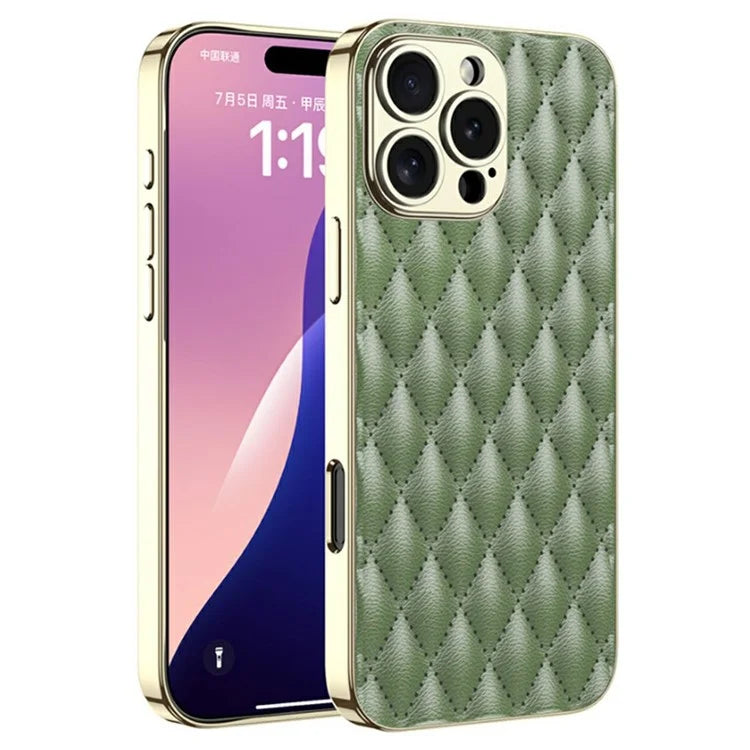 GKK For iPhone 16 Pro Max Case Rhombus Imprinted PU+TPU+PC Phone Shell Electroplating Border