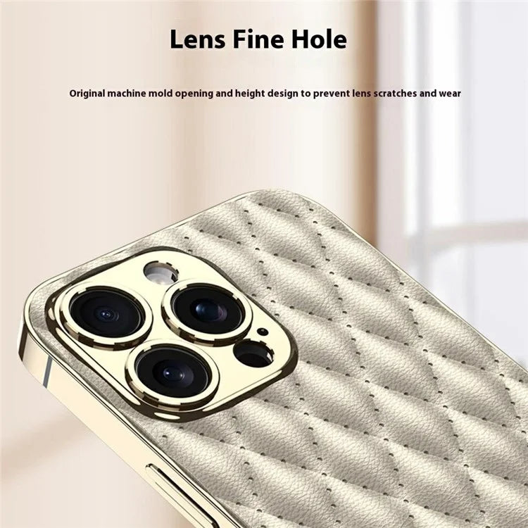 GKK For iPhone 16 Pro Max Case Rhombus Imprinted PU+TPU+PC Phone Shell Electroplating Border