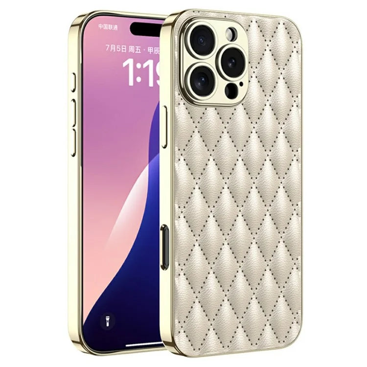 GKK For iPhone 16 Pro Max Case Rhombus Imprinted PU+TPU+PC Phone Shell Electroplating Border