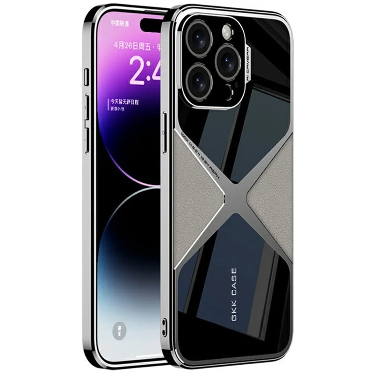 GKK For iPhone 16 Pro Case X-Shape Design Leather+TPU+PC Phone Cover