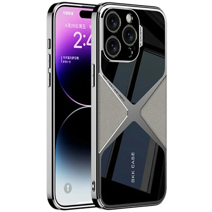 GKK For iPhone 16 Pro Case X-Shape Design Leather+TPU+PC Phone Cover