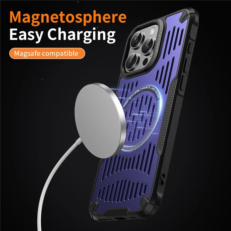 For iPhone 16 Pro Max Case Heat Dissipation Hollow Magnetic Anti-Drop TPU+PC Phone Cover Compatible with Magsafe