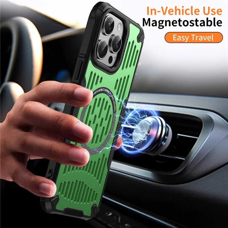 For iPhone 16 Pro Max Case Heat Dissipation Hollow Magnetic Anti-Drop TPU+PC Phone Cover Compatible with Magsafe