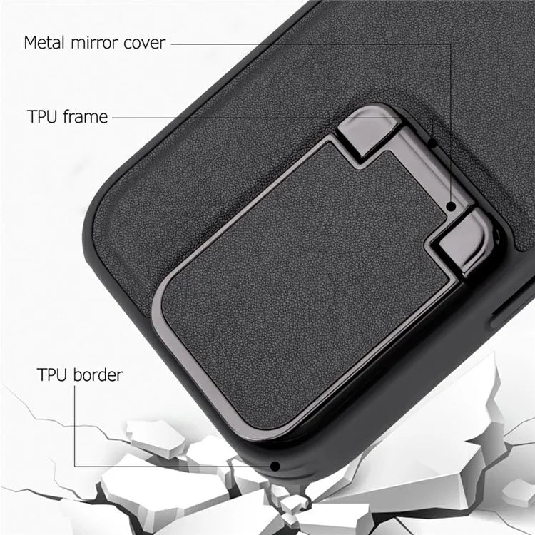 GKK For iPhone 16 Pro Max Case PU Leather Covered PC Phone Shell with Lens Guard Kickstand