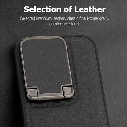 GKK For iPhone 16 Pro Max Case PU Leather Covered PC Phone Shell with Lens Guard Kickstand