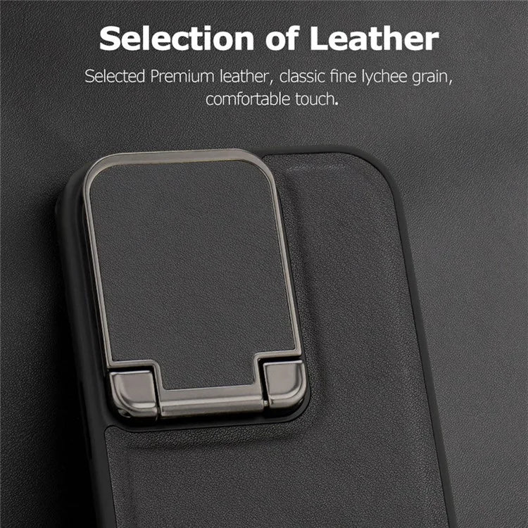 GKK For iPhone 16 Pro Max Case PU Leather Covered PC Phone Shell with Lens Guard Kickstand