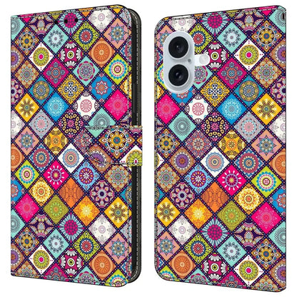 For iPhone 16 Case Pattern Printed Protective Cover TPU+PU Leather Flip Phone Case