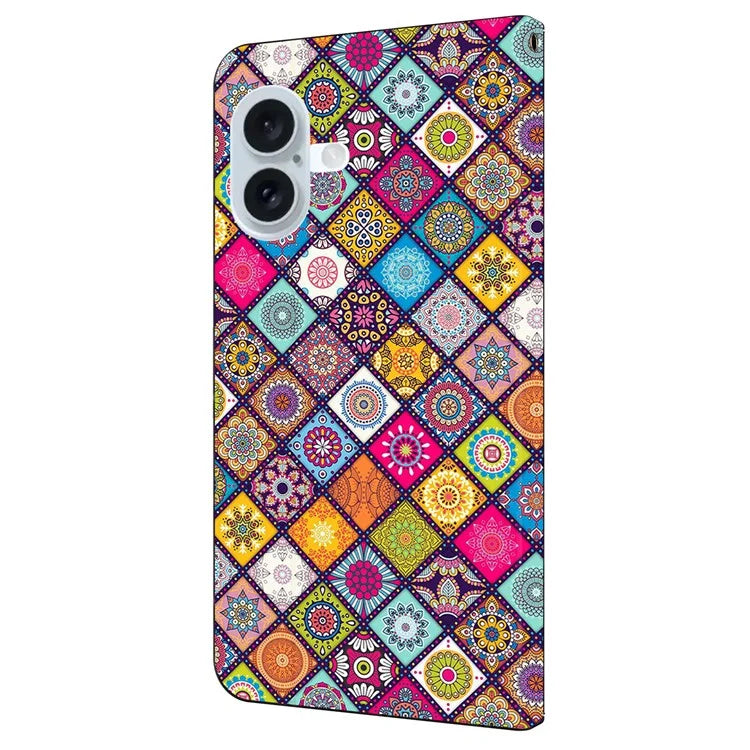 For iPhone 16 Case Pattern Printed Protective Cover TPU+PU Leather Flip Phone Case