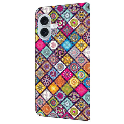 For iPhone 16 Case Pattern Printed Protective Cover TPU+PU Leather Flip Phone Case