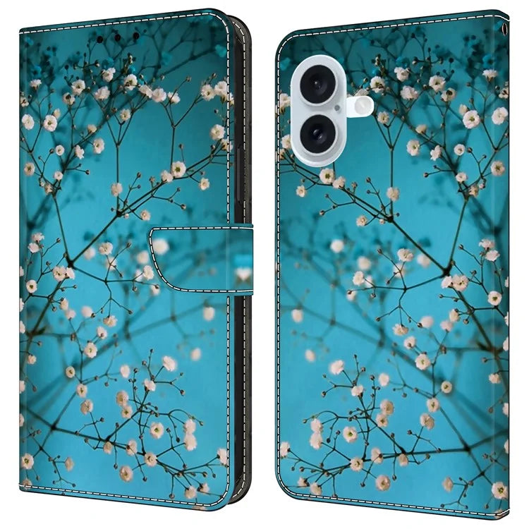 For iPhone 16 Case Pattern Printed Protective Cover TPU+PU Leather Flip Phone Case