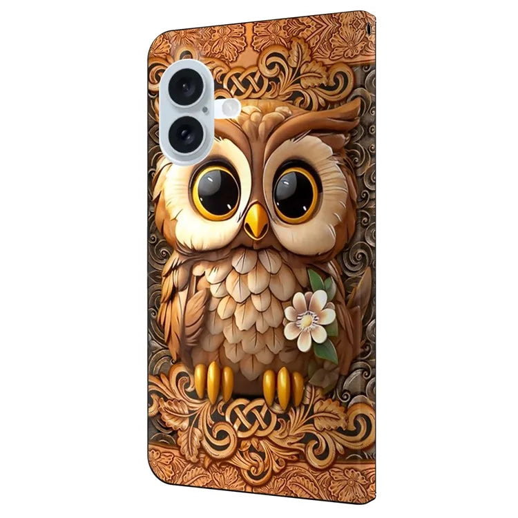 For iPhone 16 Case Pattern Printed Protective Cover TPU+PU Leather Flip Phone Case