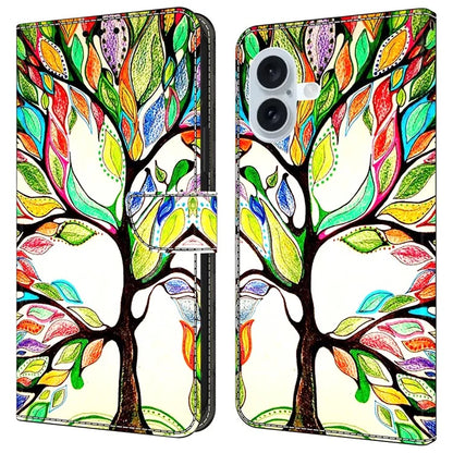 For iPhone 16 Case Pattern Printed Protective Cover TPU+PU Leather Flip Phone Case
