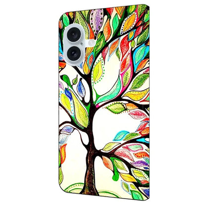 For iPhone 16 Case Pattern Printed Protective Cover TPU+PU Leather Flip Phone Case