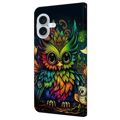 For iPhone 16 Case Pattern Printed Protective Cover TPU+PU Leather Flip Phone Case